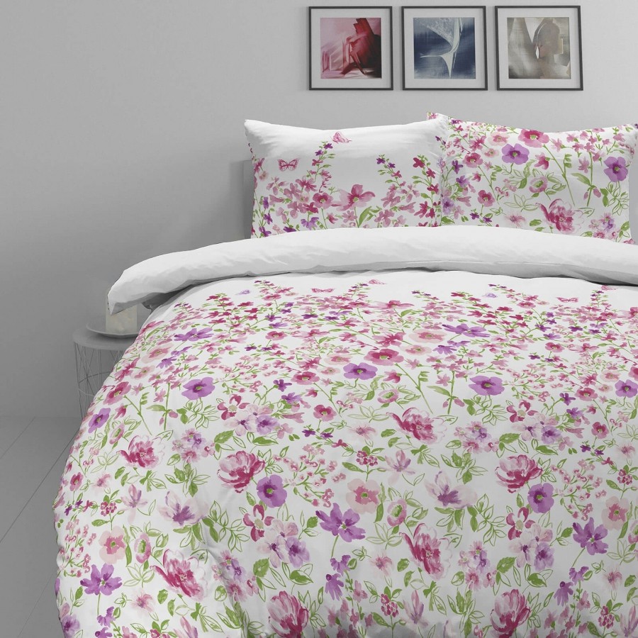 Bombažno-satenasta posteljnina Svilanit Pink Flowers