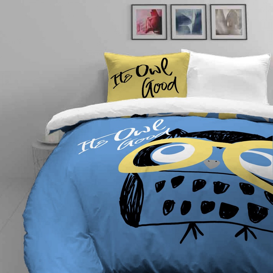 Otroška bombažna posteljnina Svilanit Happy Owl - modra