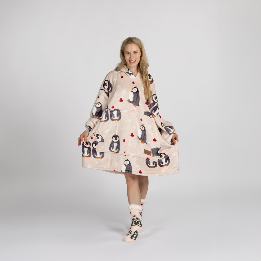 Hoodie odeja Svilanit Penguin Love + darilo: nogavice
