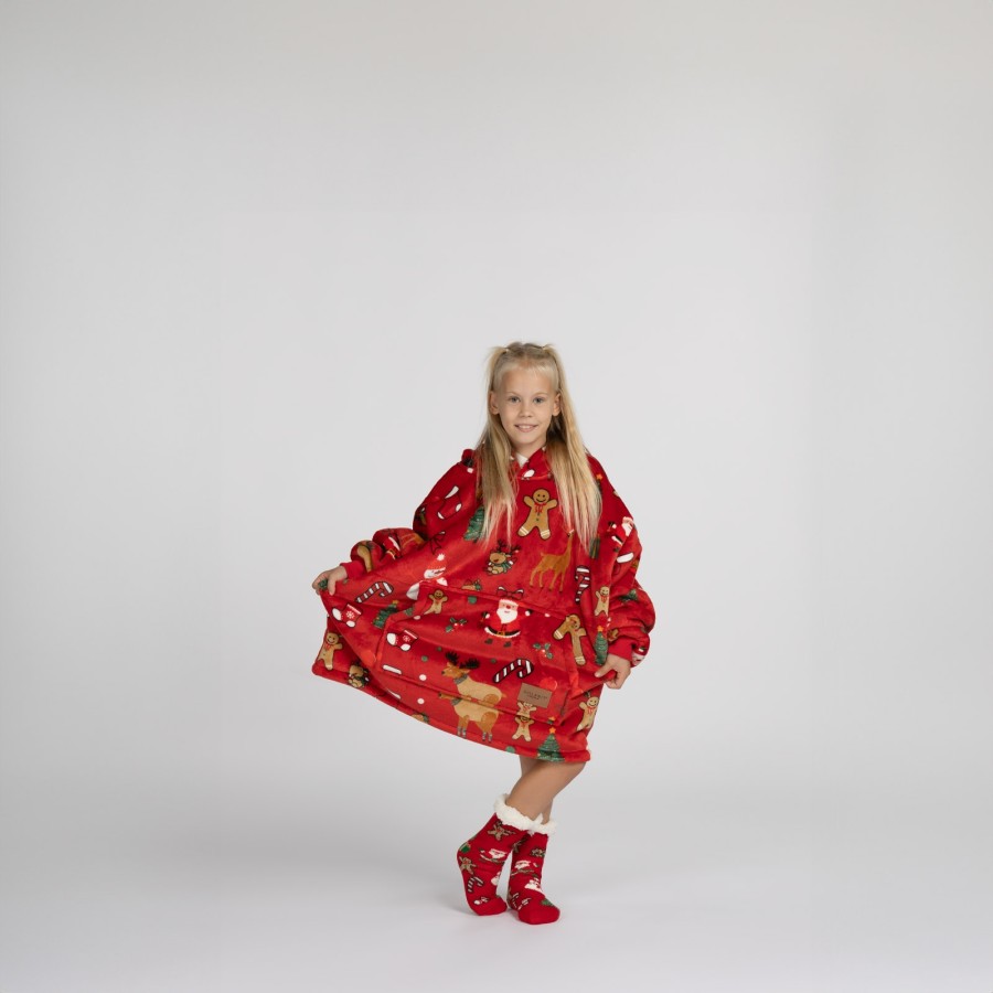 Otroška hoodie odeja Svilanit Xmass Red + darilo: nogavice