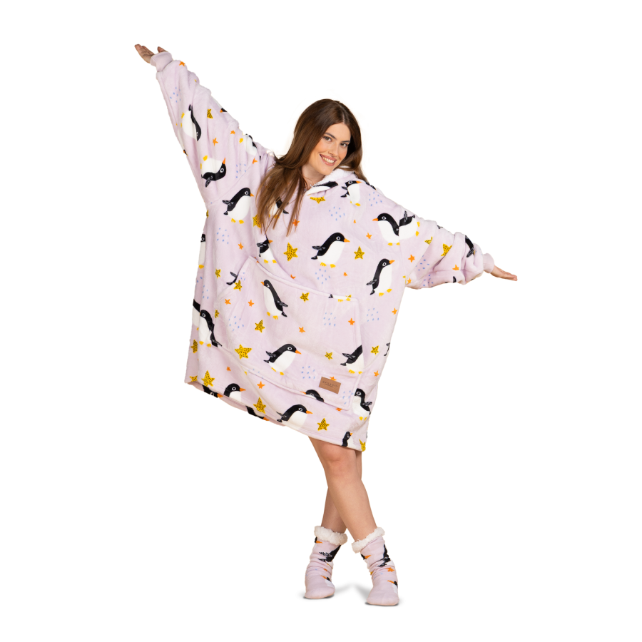 Svilanit hoodie odeja WinterPengu + darilo: nogavice