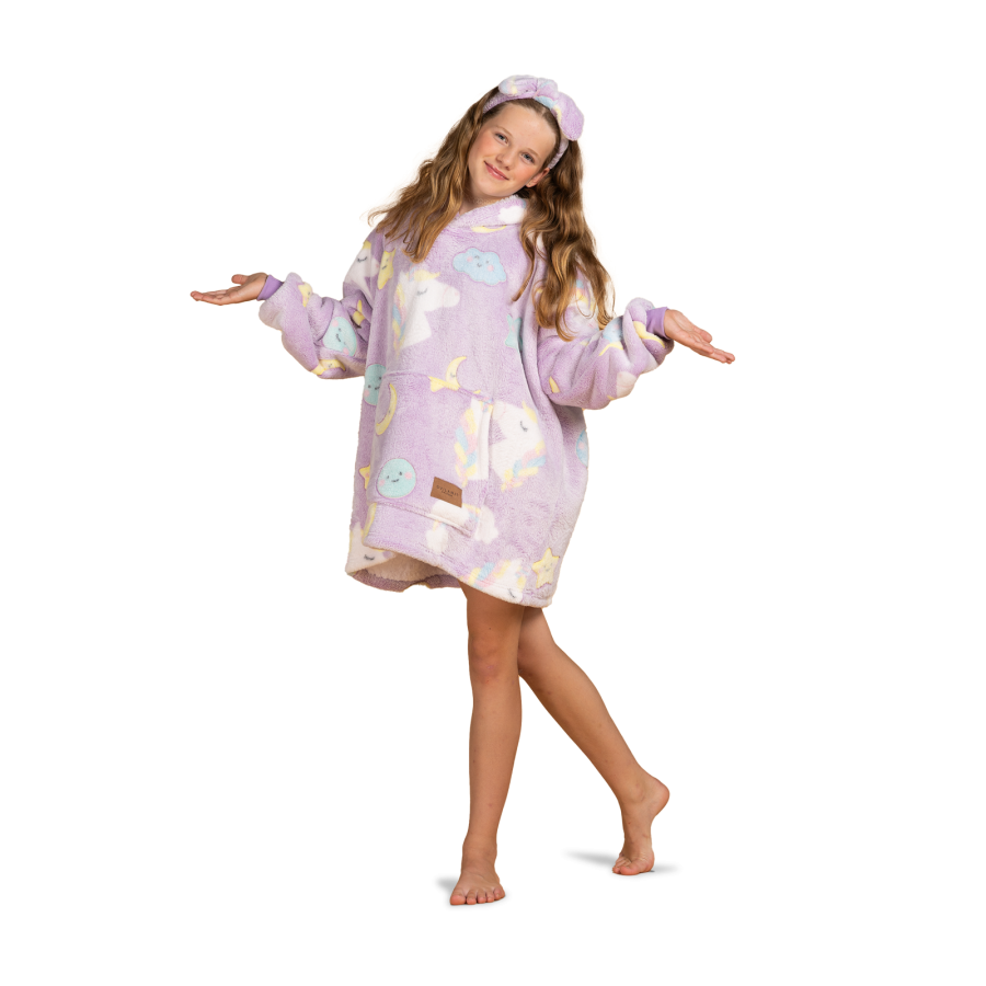 Svilanit otroška hoodie odeja DreamiCorn + darilo: trak za lase