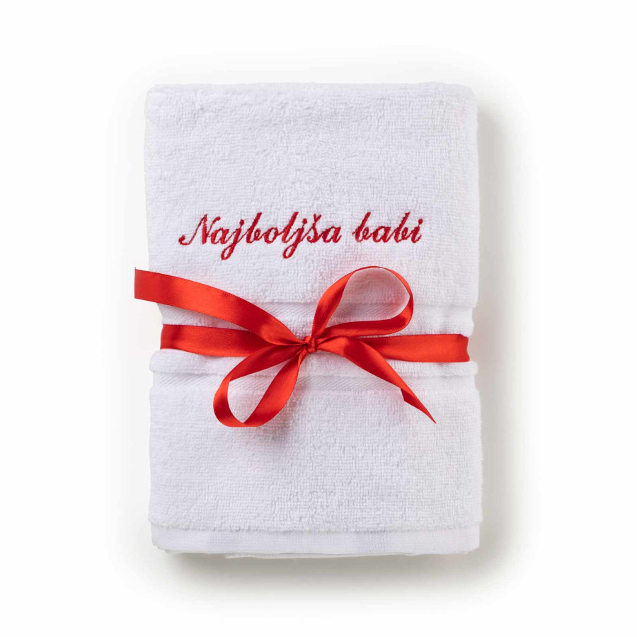 Svilanit kopalniška brisača Purity z vezenino – Najboljša babi