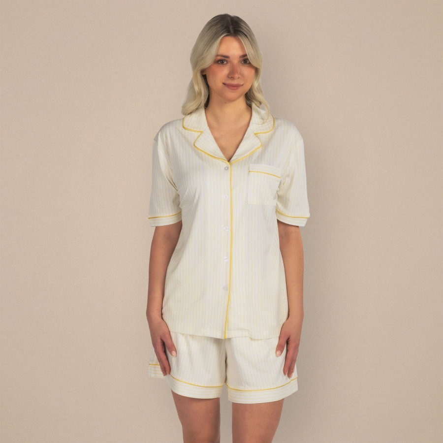 Svilanit kratka ženska pižama Luméa Stripes, rumena