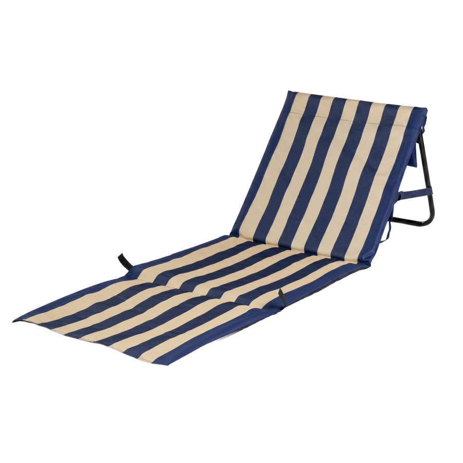 Svilanit ležalna podloga za plažo z naslonjalom Stripes, modra/peščena