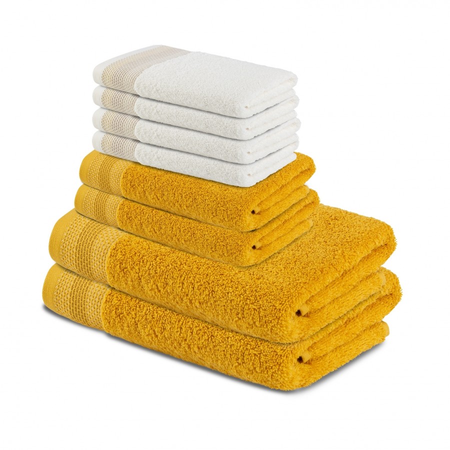 8-delni set brisač Svilanit Glam - rumena/bela z zlato borduro