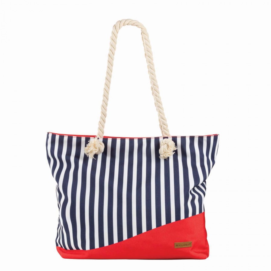 Velika plažna torba Svilanit Stripes, rdeče-modra