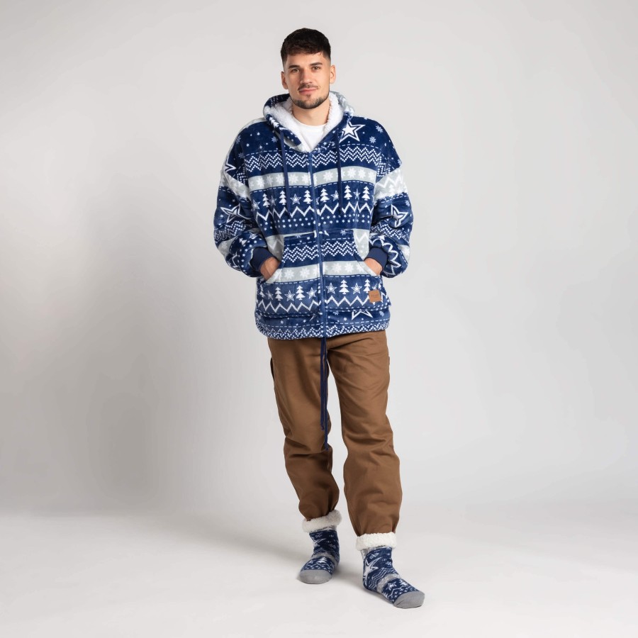 Hoodie odeja Svilanit Blue Xmas z zadrgo + Darilo: Nogavice