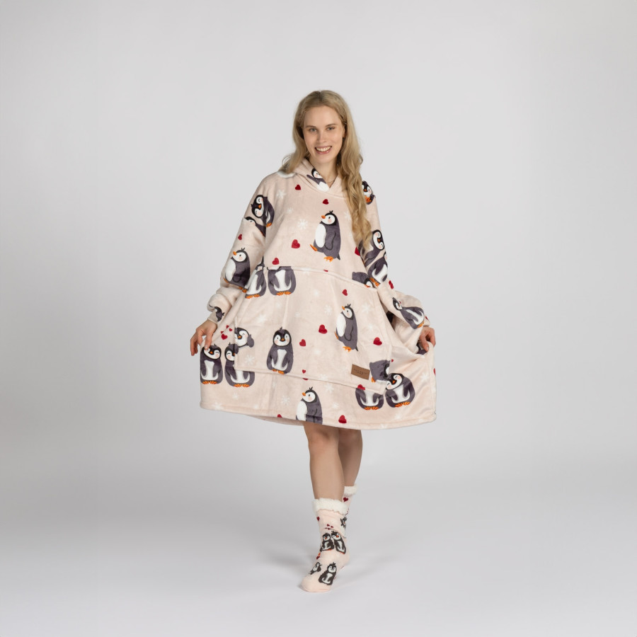 Hoodie odeja Svilanit Penguin Love + darilo: nogavice