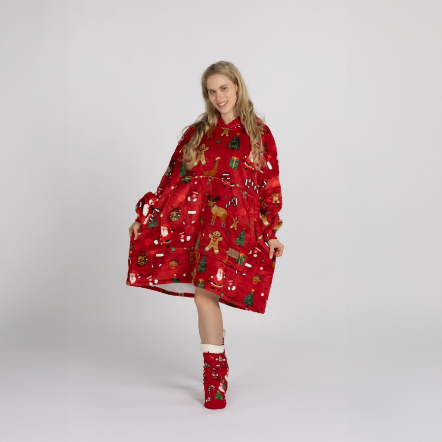 Hoodie odeja Svilanit Xmass Red + darilo: nogavice