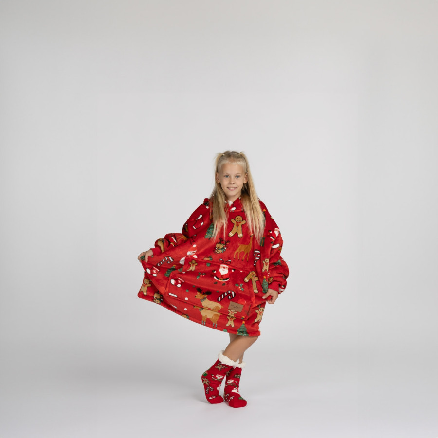 Otroška hoodie odeja Svilanit Xmass Red + darilo: nogavice