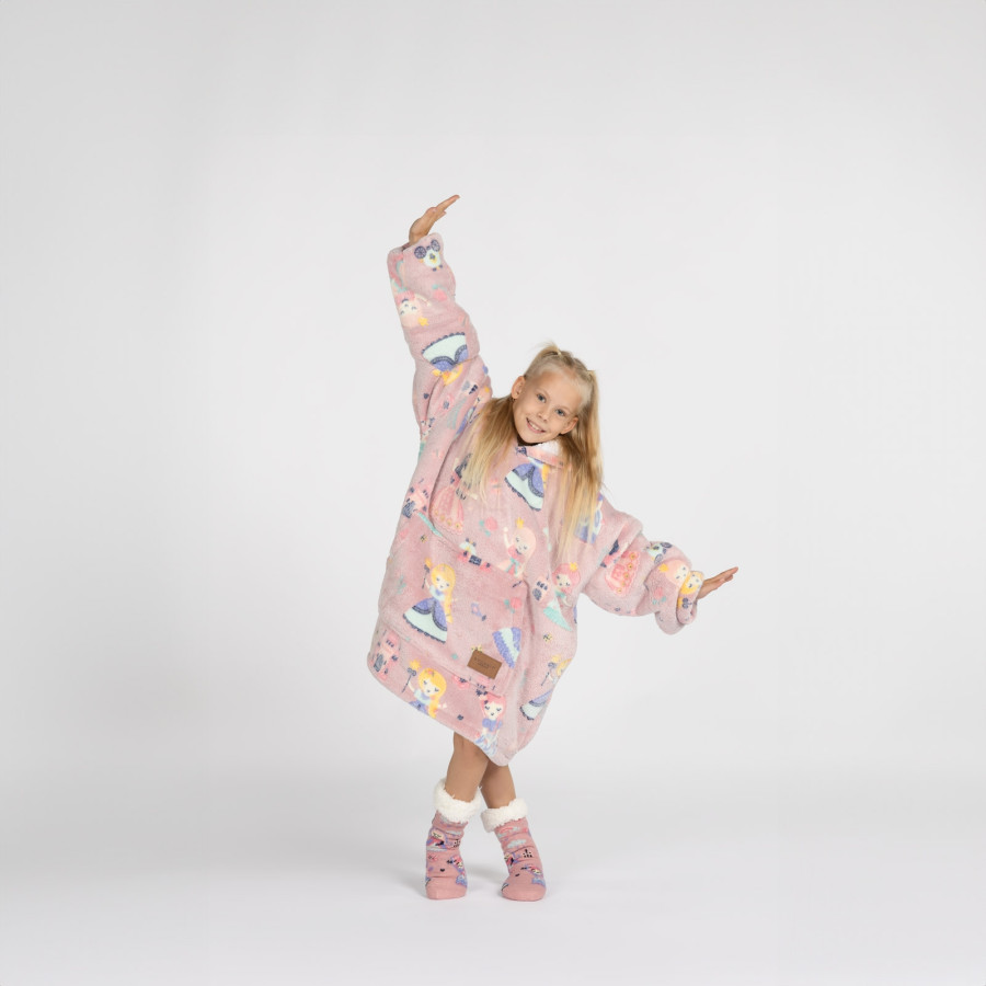 Otroška hoodie odeja Svilanit Princess neon + darilo: nogavice