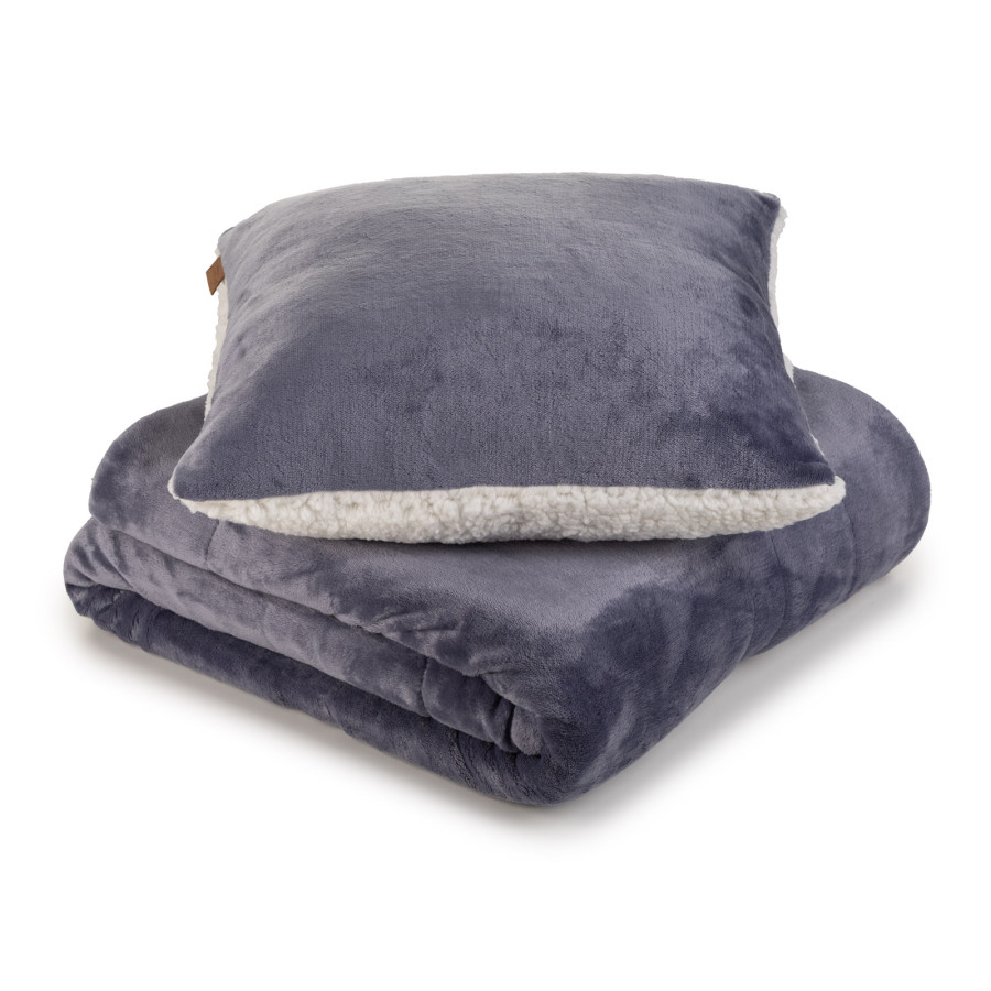 Svilanit set dekorativnega vzglavnika in odeje Hug – moder