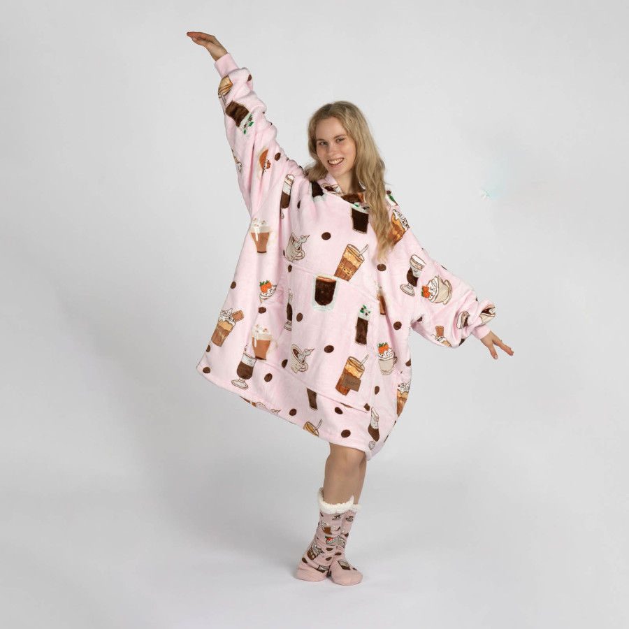 Hoodie odeja Svilanit Coffee Hour + darilo: nogavice